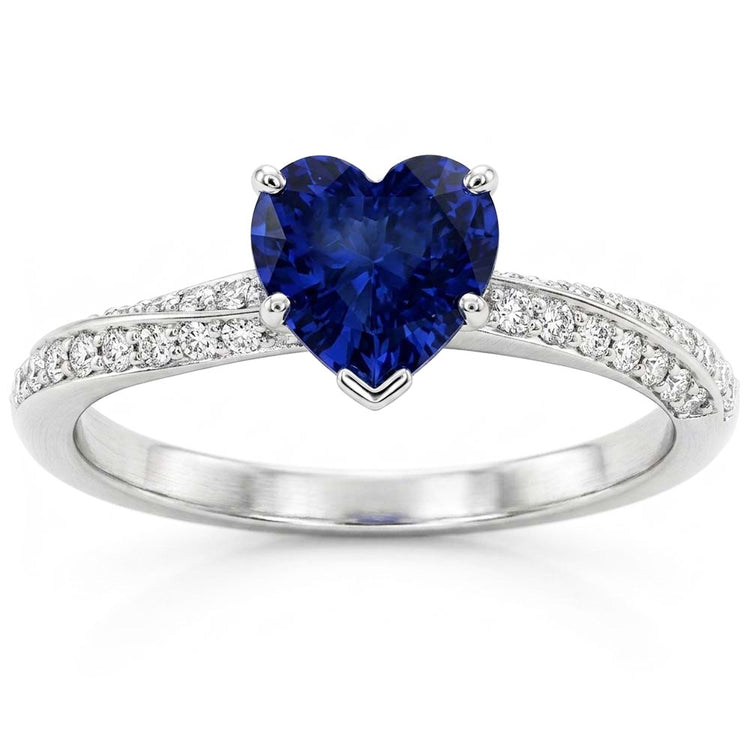 Srilanka Sapphire Gemstone Ring Heart Cut 2.50 Carats Diamond Jewelry