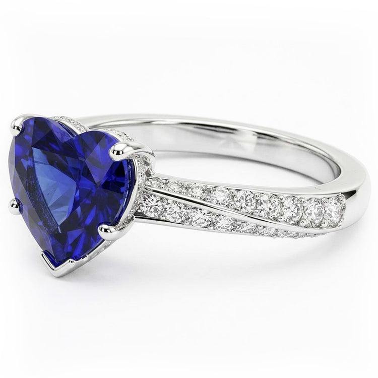 Srilanka Sapphire Gemstone Ring Heart Cut 2.50 Carats Diamond Jewelry