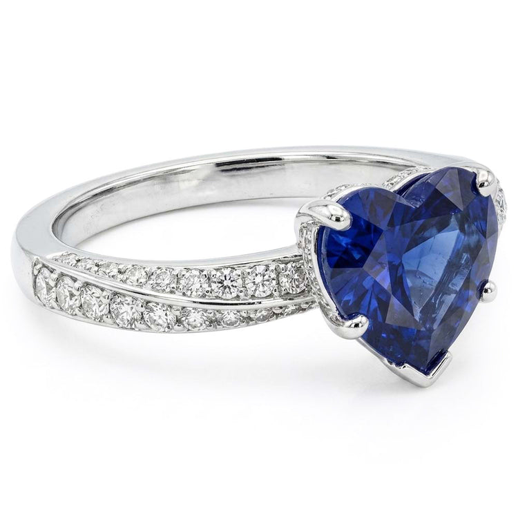 Srilanka Sapphire Gemstone Ring Heart Cut 2.50 Carats Diamond Jewelry