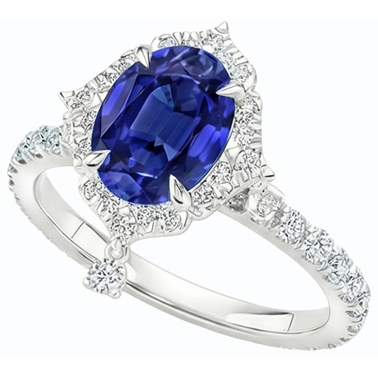 naturel oval saphir 6carats bague angle de côté