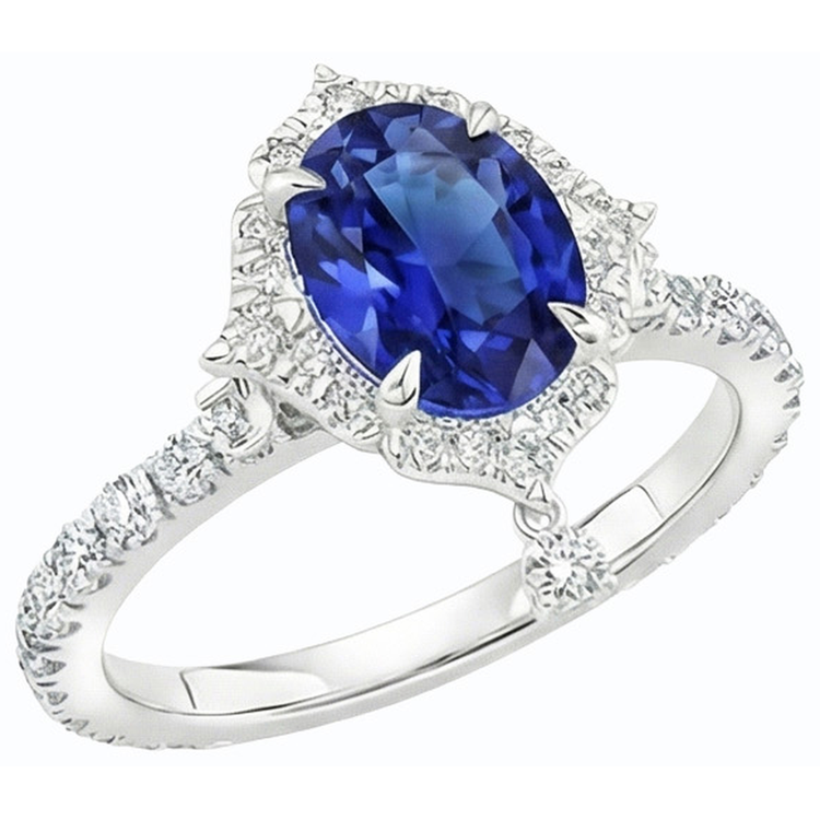 naturel oval saphir 6carats bague détail rapproché