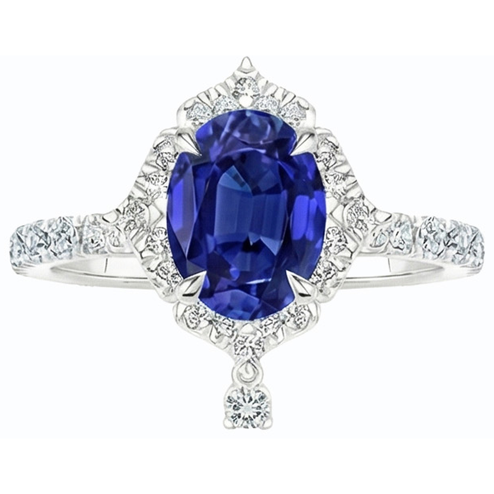 naturel oval saphir 6carats bague vue de dessus