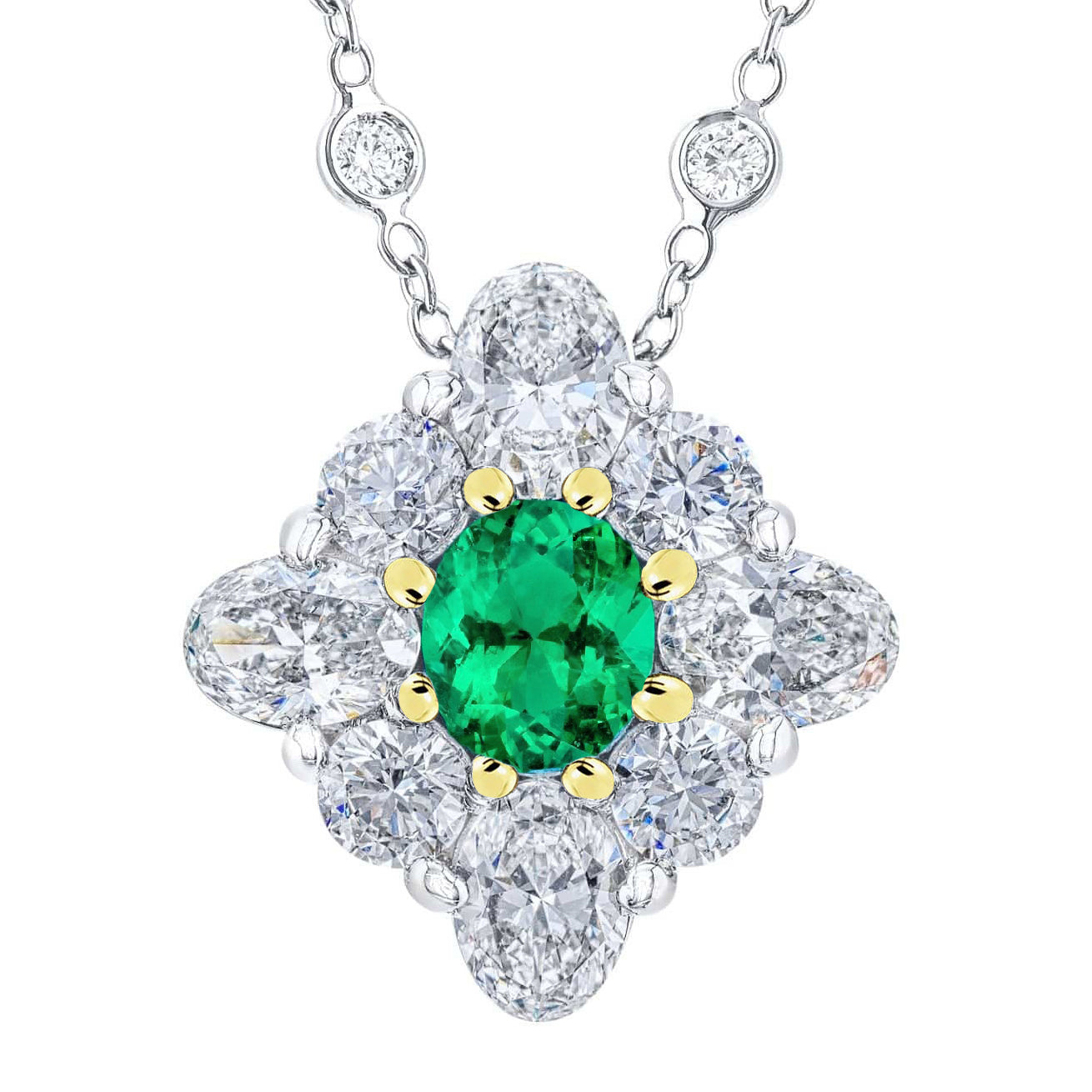 Émeraude Fine Pendentif Pierre Précieuse 3-carats Or 14K Bicolore – vue principale