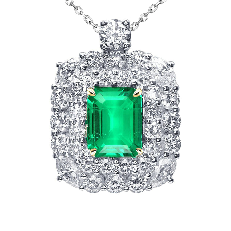 Émeraude Colombienne Collier Pendentif Pierre 3,50 carats Or Bicolore 14 Carats – vue principale
