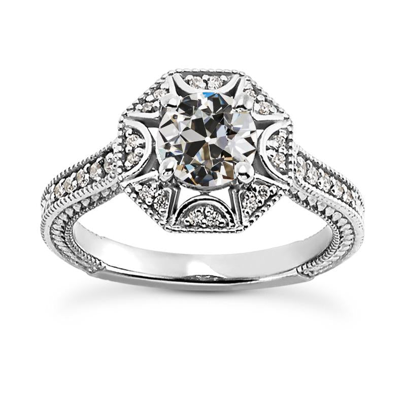 Style Antique Halo Vieux Mineur Bague Réel Diamant Filigrane Or 4.25 Carats