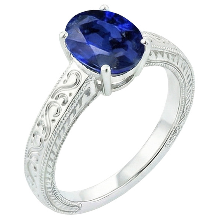 Style Vintage Solitaire Ovale Naturel Bleu Ceylan Saphir 4.50 Carats