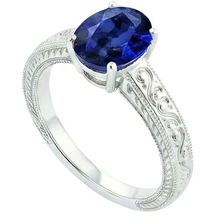Style Vintage Solitaire Ovale Naturel Bleu Ceylan Saphir 4.50 Carats