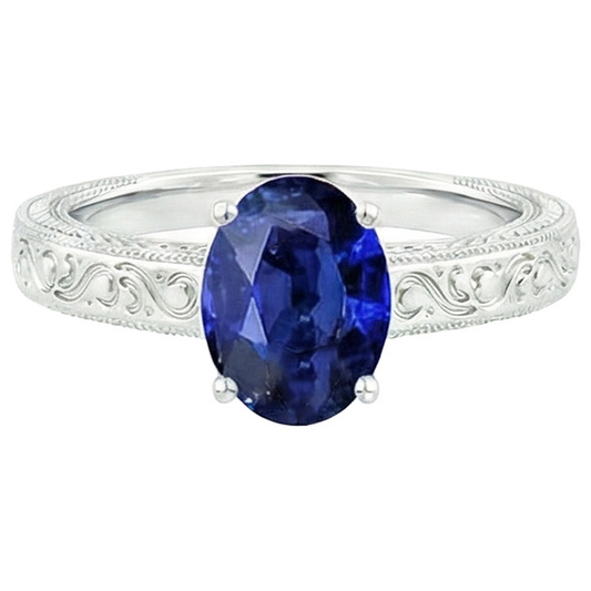 Style Vintage Solitaire Ovale Naturel Bleu Ceylan Saphir 4.50 Carats