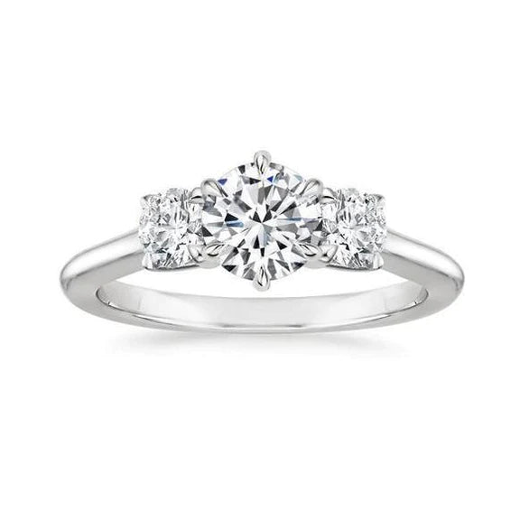 Superbe Bague De Mariage 3 Pierres Coupe Ronde Réel Diamants 3.25 Ct En Or Blanc