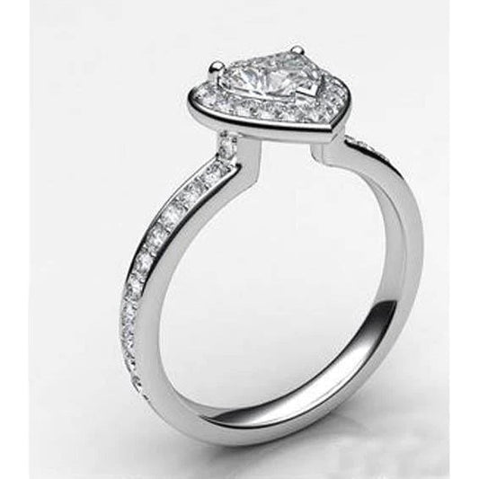 Superbe Bague En Forme De Cœur Avec Halo De Réel Diamants Ronds 6.10 Carats Bijoux En Or Blanc