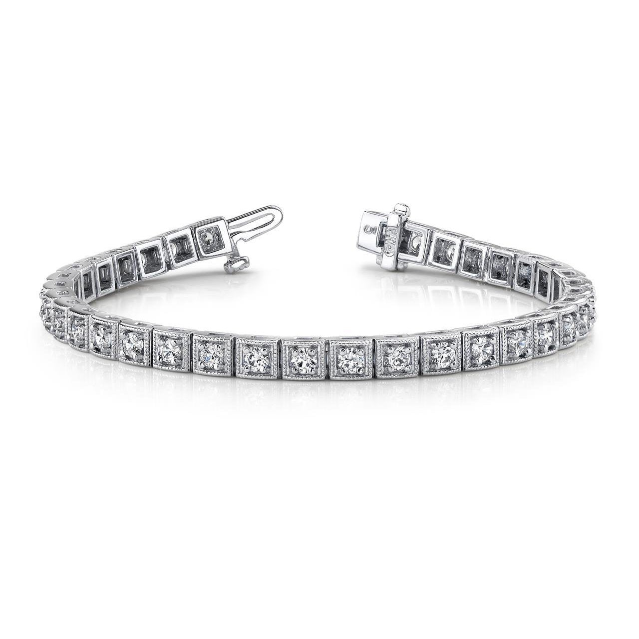 Superbe Bracelet A Maillons Carrés En Naturel Diamants Sertis De griffes Rondes Blanc 7 Ct