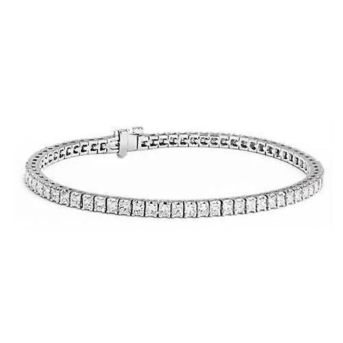 Superbe Bracelet Tennis En Or Blanc à 7 Carats De Authentique Diamants Princesses