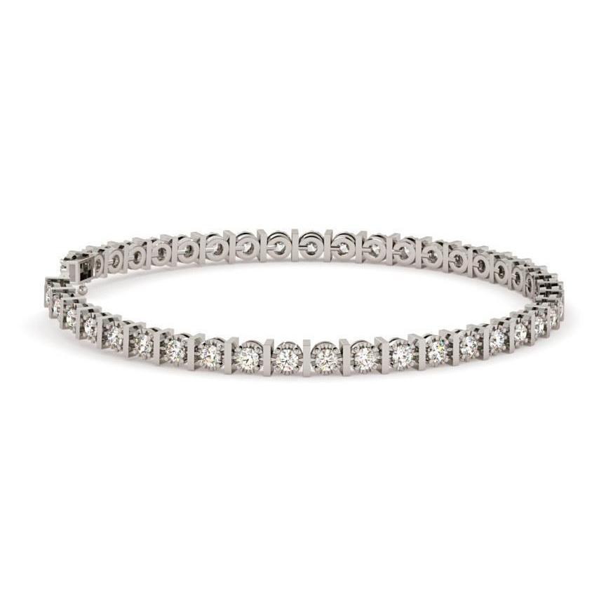 Superbe Bracelet Tennis Véritable Diamant Coupe Ronde Bijoux En Or Blanc 4.20 Ct