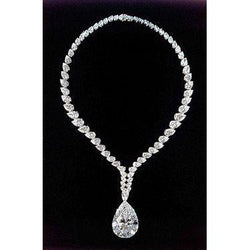 Superbe Collier Naturel Diamant Poire 38 Carats Or Blanc 14K