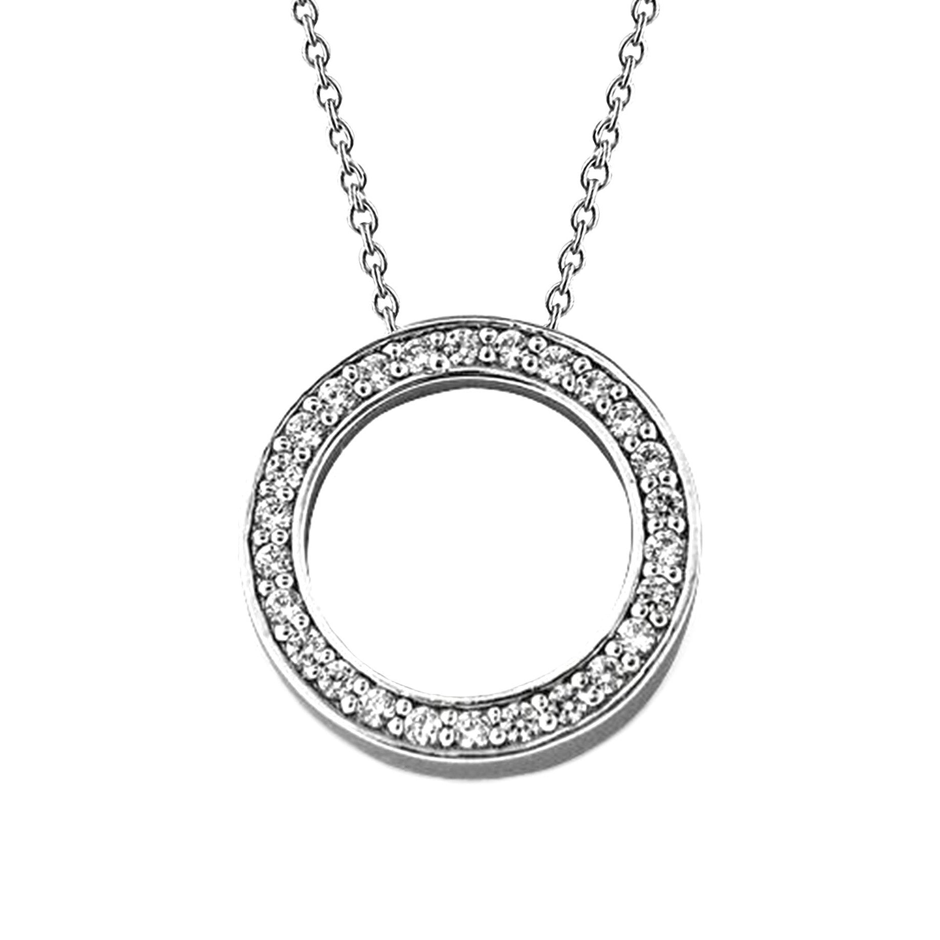 Superbe Collier Pendentif Cercle Réel Diamant Rond 2.50 Ct. Or Blanc 14K