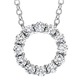 Superbe Collier Pendentif Réel Diamant De Forme Ronde 2.40 Ct. Or Blanc 14K