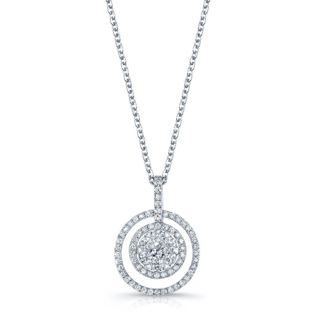 Superbe Collier Pendentif Réel Diamant Rond 2 Carats Or Blanc