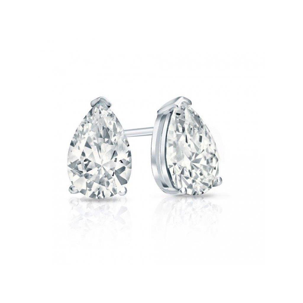 Superbe Poire 2 Carats Boucles D'Oreilles Véritable Diamant Solitaire Or Blanc 14K