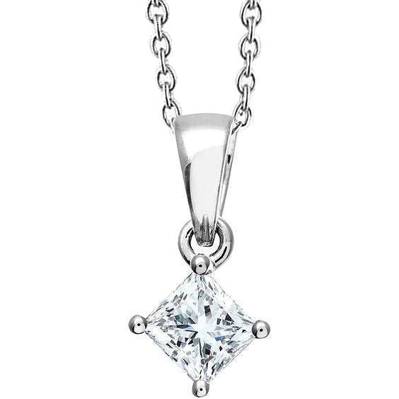 Superbe collier pendentif Réel diamant taille princesse 2 carats or blanc 14K