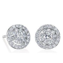 Superbes Boucles D'Oreilles Rondes Avec Halo De Réel Diamants De 1.86 Ct Taillé En Brillant