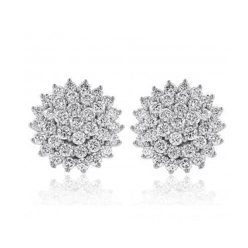 Superbes Boucles D'oreilles Rondes 3.70 Carats Avec Halo De Réel Diamants En Or Blanc 14k