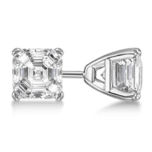 Superbes boucles d'oreilles Authentique diamant taille Asscher 2 carats or blanc 14K