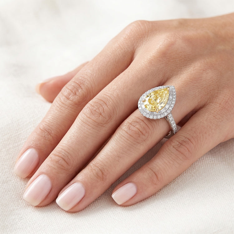 Sur mesure Bague Halo avec Diamant Jaune Canari Pureté VVS – 3