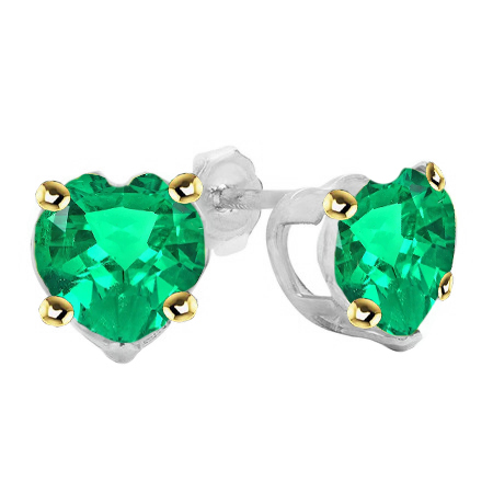 Gemstone Earring Or Deux Tons 14 Carats avec Émeraude Fine – vue principale