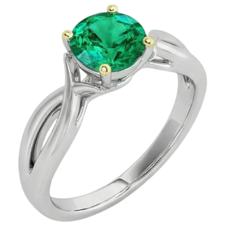 Émeraude Bague avec Gemme 2-carats Or Deux Tons 14 Carats – vue de face