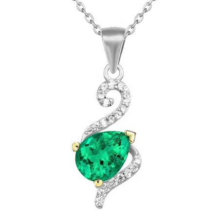 Pendentif Pierre Précieuse Or 14K Bicolore avec Émeraude – vue principale
