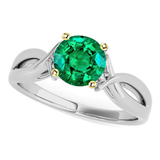 Émeraude Taille Ronde Bague avec Gemme en Or Deux Tons 14 Carats – vue principale