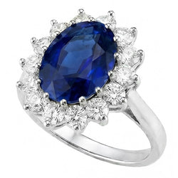 Taille Ovale Saphir Bleu Bague Pierre de Couleur en Or Blanc 14