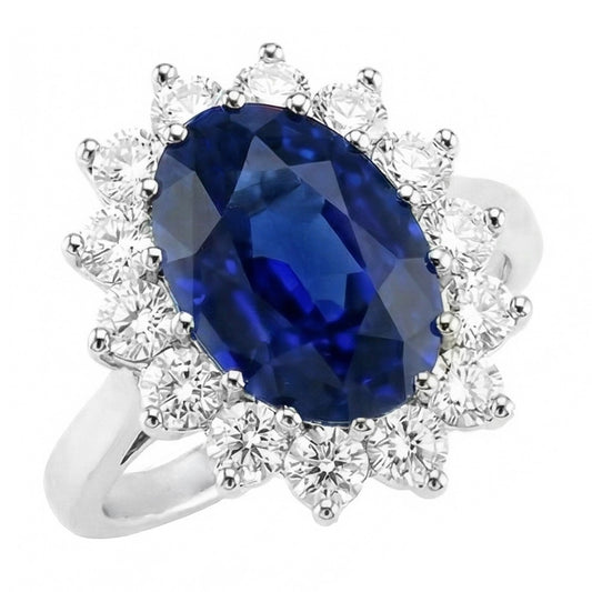 Taille Ovale Saphir Bleu Bague Pierre de Couleur en Or Blanc 14