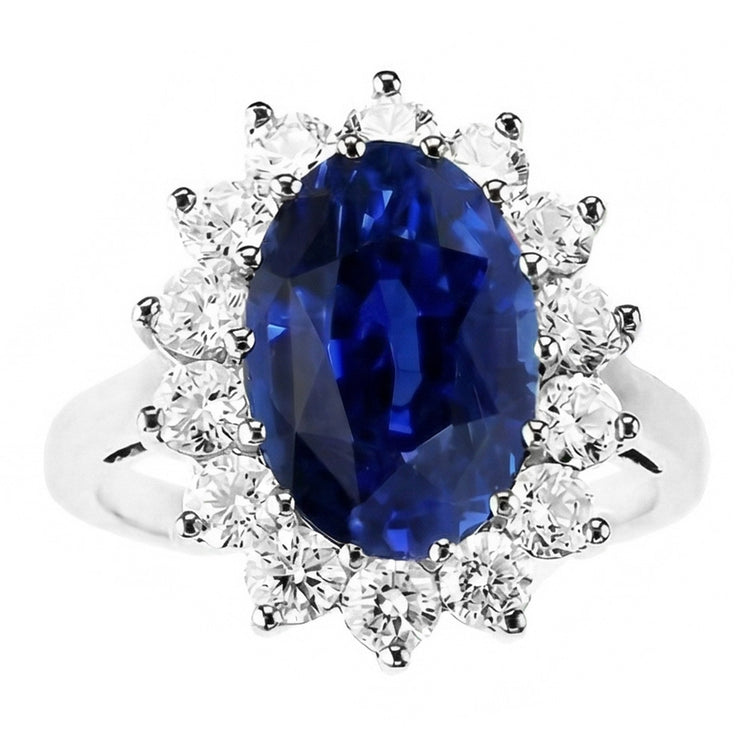Taille Ovale Saphir Bleu Bague Pierre de Couleur en Or Blanc 14