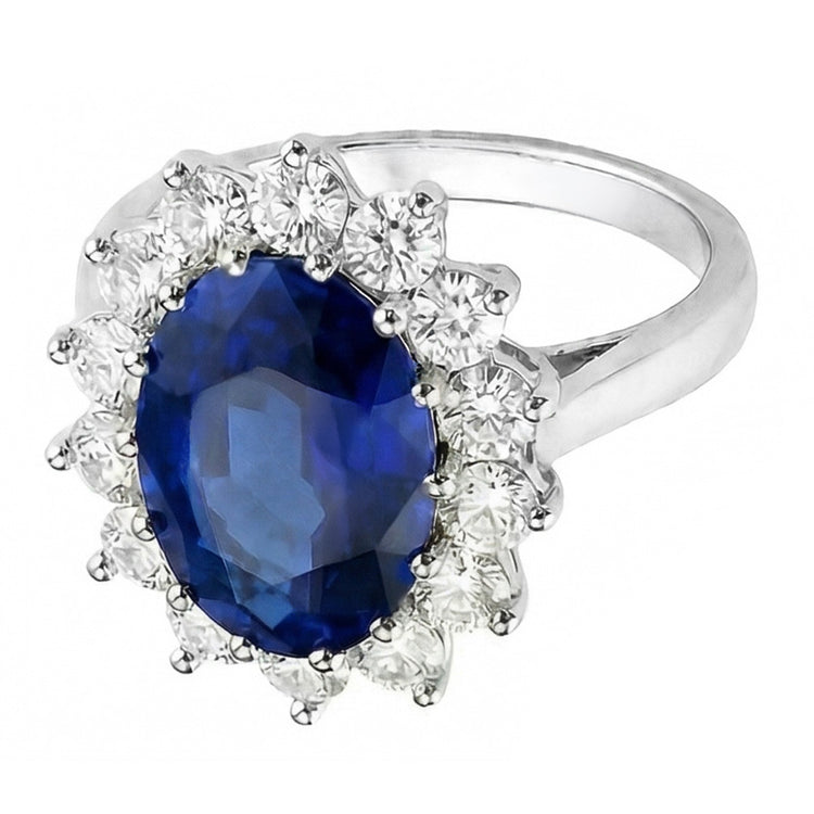Taille Ovale Saphir Bleu Bague Pierre de Couleur en Or Blanc 14