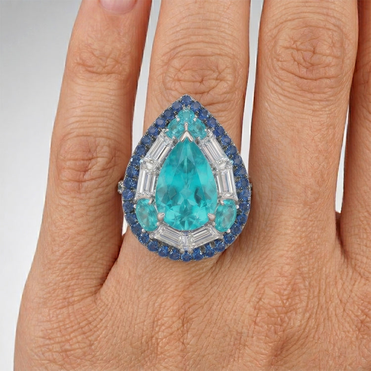 Taille Poire Tourmaline Paraiba Bague Pierre de Couleur en Or