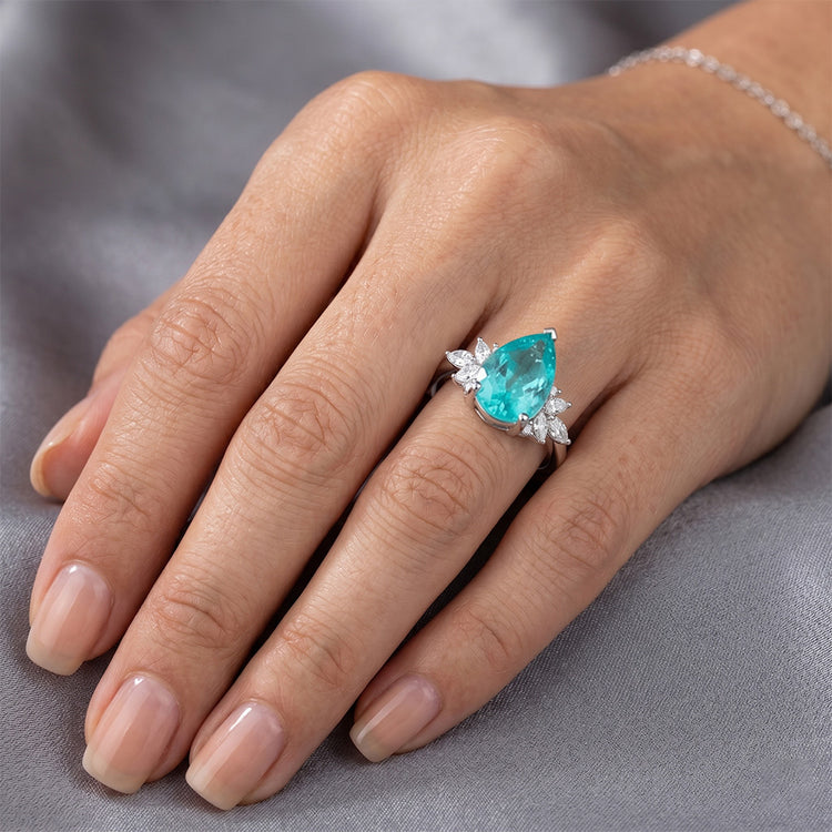 Taille Poire Tourmaline Paraiba Bague avec Gemme – 3 carats en