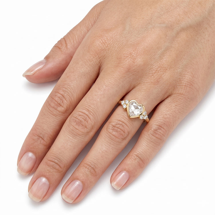 Taille Rose Ancienne Diamant Fin Bague Solitaire avec Accents