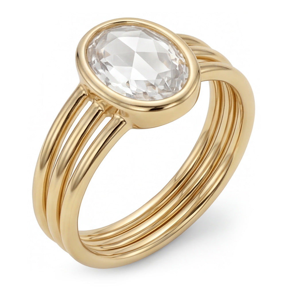 Taille Rose Bague Mono-Pierre – Brillant 3 carats Or Jaune 14