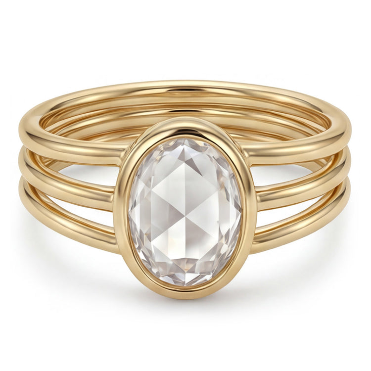 Taille Rose Bague Mono-Pierre – Brillant 3 carats Or Jaune 14