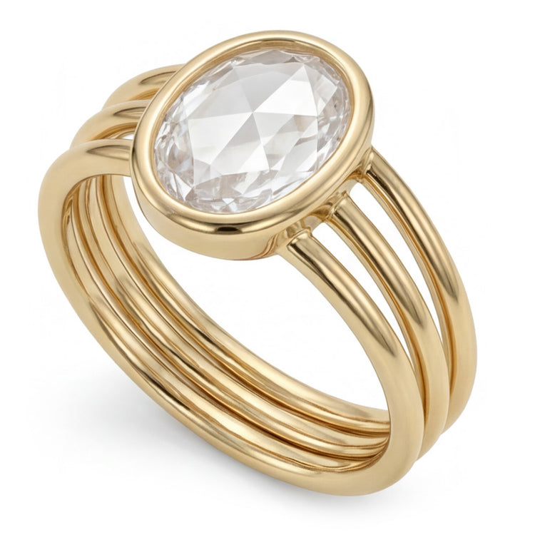 Taille Rose Bague Mono-Pierre – Brillant 3 carats Or Jaune 14