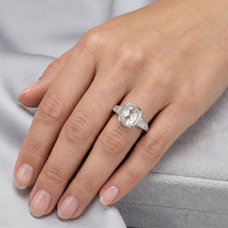 Taille Rose Bague Trois Pierres – Diamant 3 carats Or Blanc 14