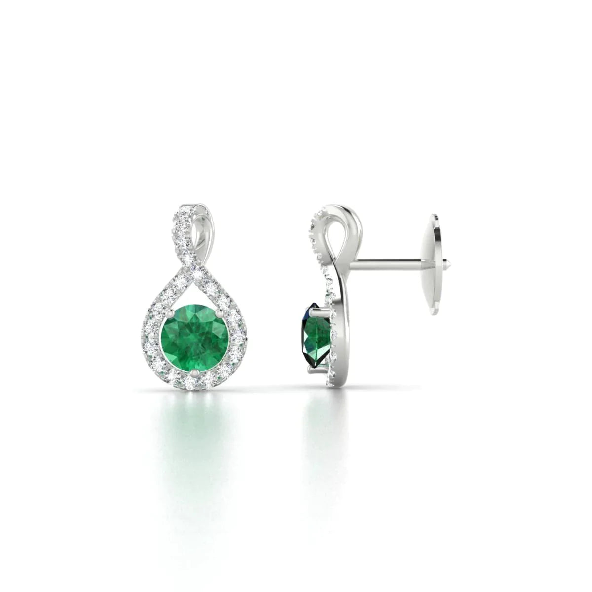 Taille brillant rond 6.10 Ct. Boucles D'oreilles Pendantes Emeraude Vert Et Diamants