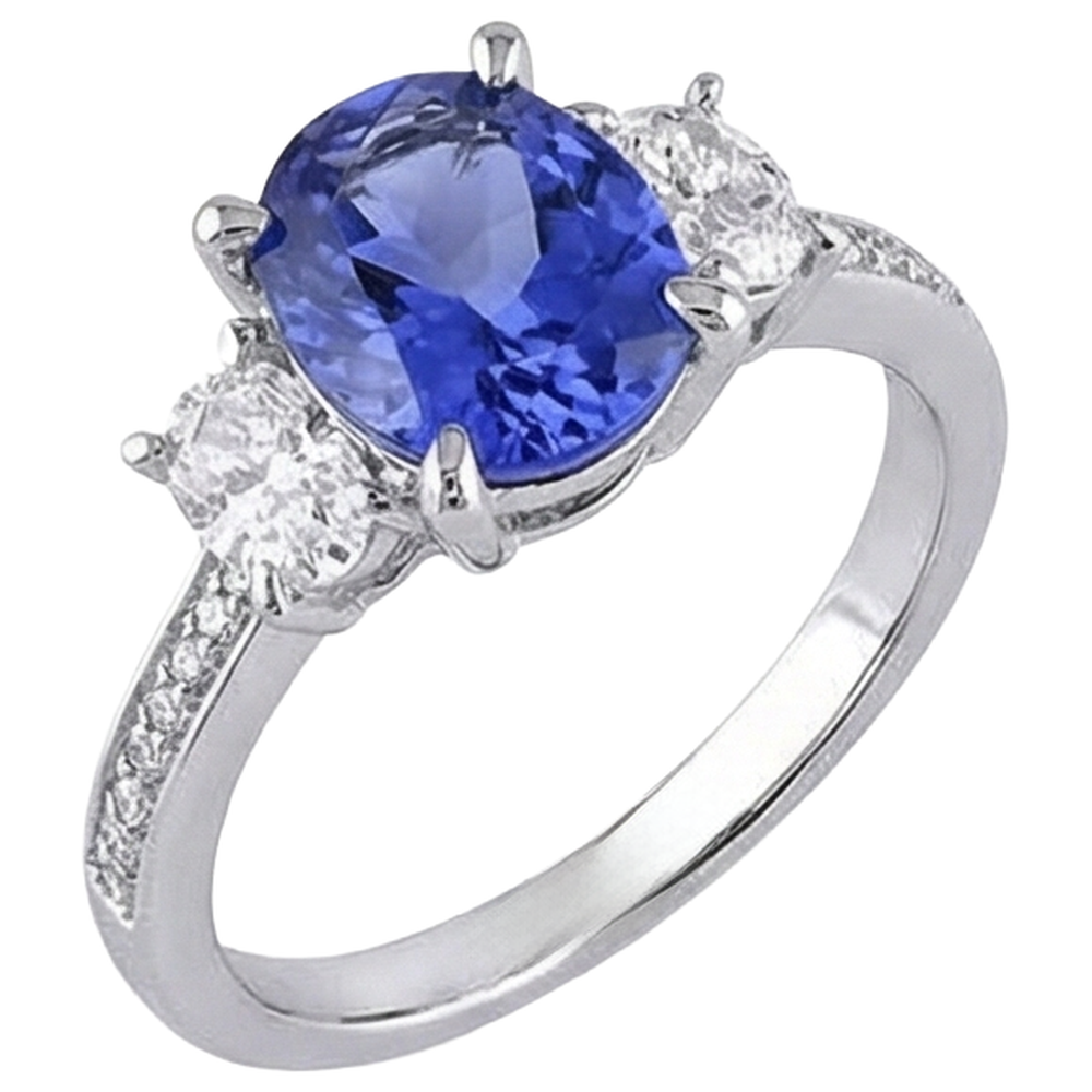 naturel oval tanzanite 4.50carats bague angle de côté