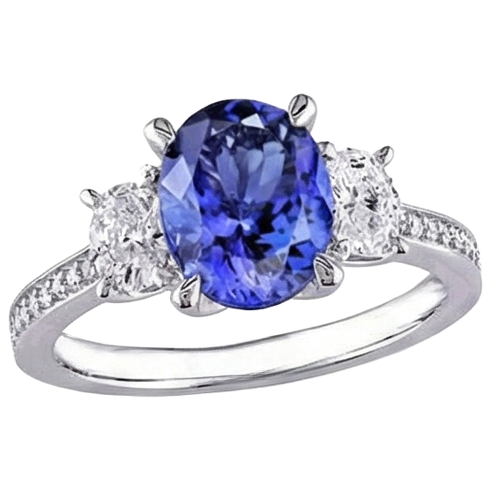 naturel oval tanzanite 4.50carats bague détail rapproché
