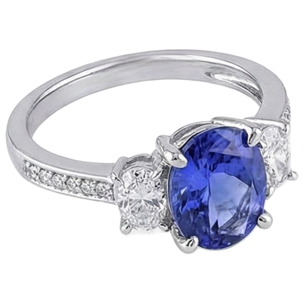 naturel oval tanzanite 4.50carats bague vue de dessus