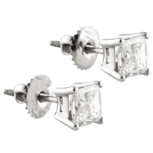 Taille princesse 4.00 ct. Boucles D'oreilles Puces Véritable Diamants Or Blanc