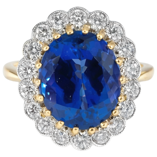 Taille ronde 5,75 carats tanzanite avec diamants bague bicolore 14K