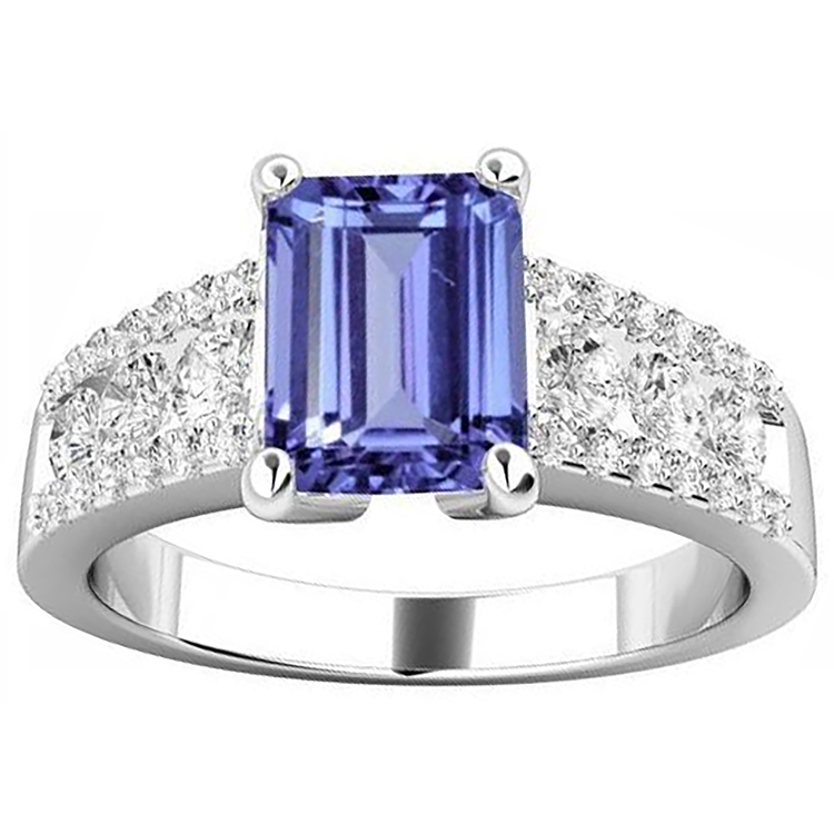 Tanzanite Avec Diamants Naturels Extraits des Mines ( et non cultivés en laboratoire ) 15.50 Carats Alliance Or Blanc 14K Nouveau