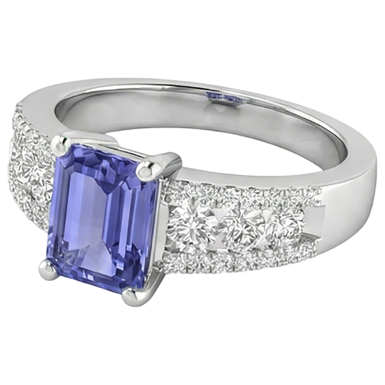 Tanzanite Avec Diamants Naturels Extraits des Mines ( et non cultivés en laboratoire ) 15.50 Carats Alliance Or Blanc 14K Nouveau